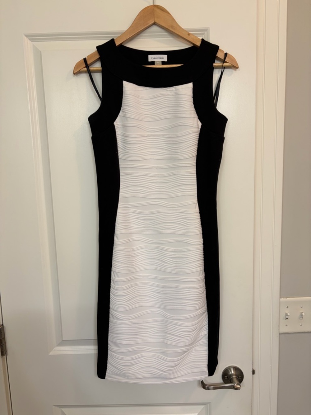 Calvin Klein Black and White Ponte Sheath Midi Dress